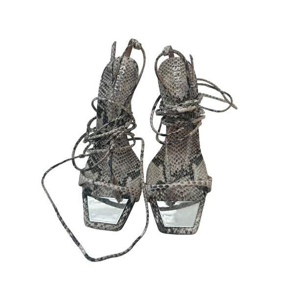 SCHUTZ Snake Print Leather Lace Up Heels Size 37.5 - Picture 4 of 7